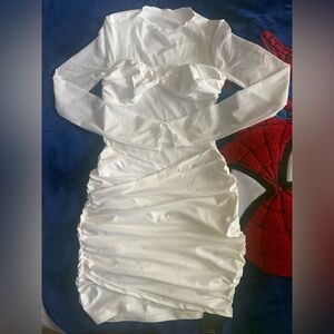 SHEIN White Long Sleeve Ruched Bodycon Dress